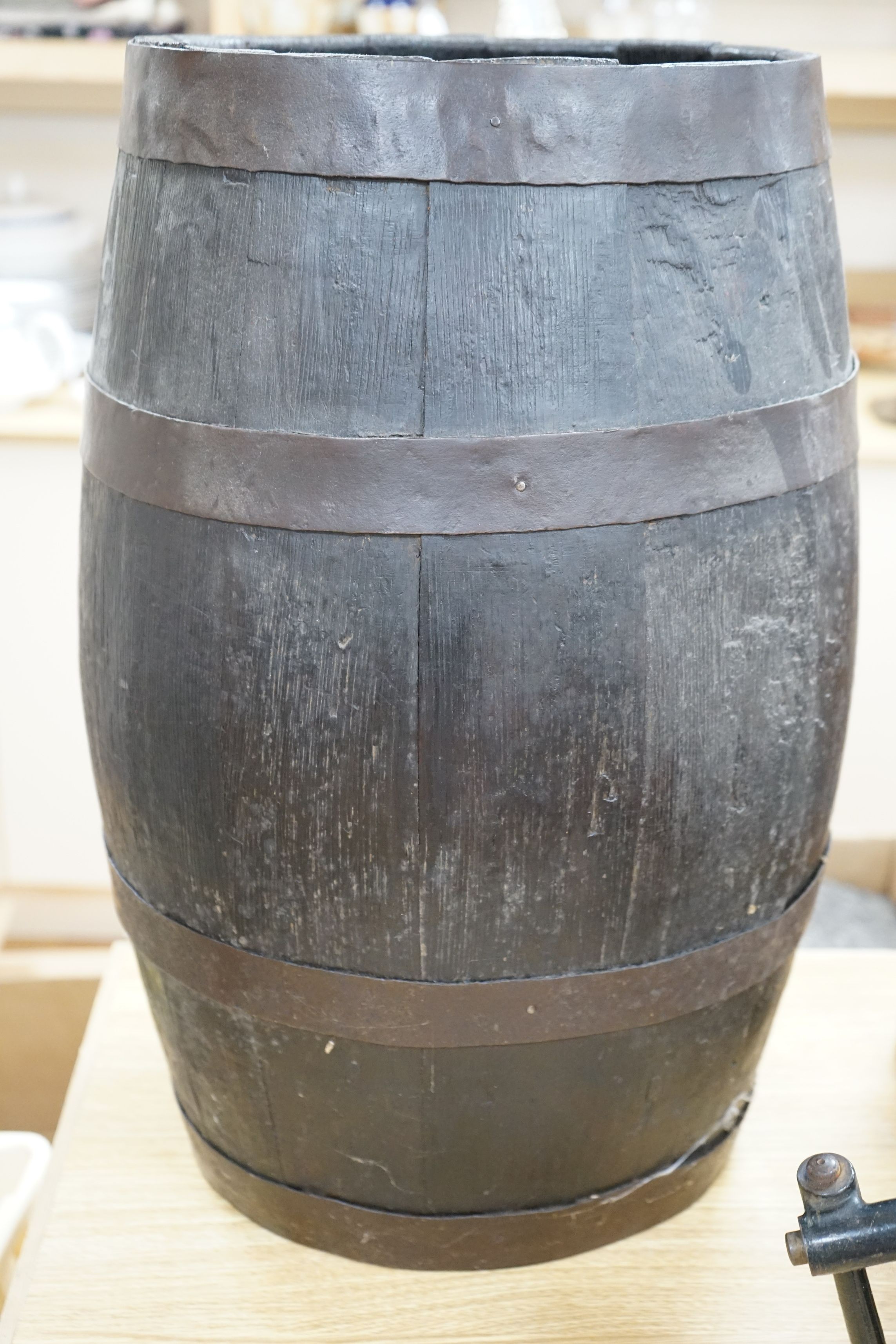 A tall coopered barrel, 58cms high